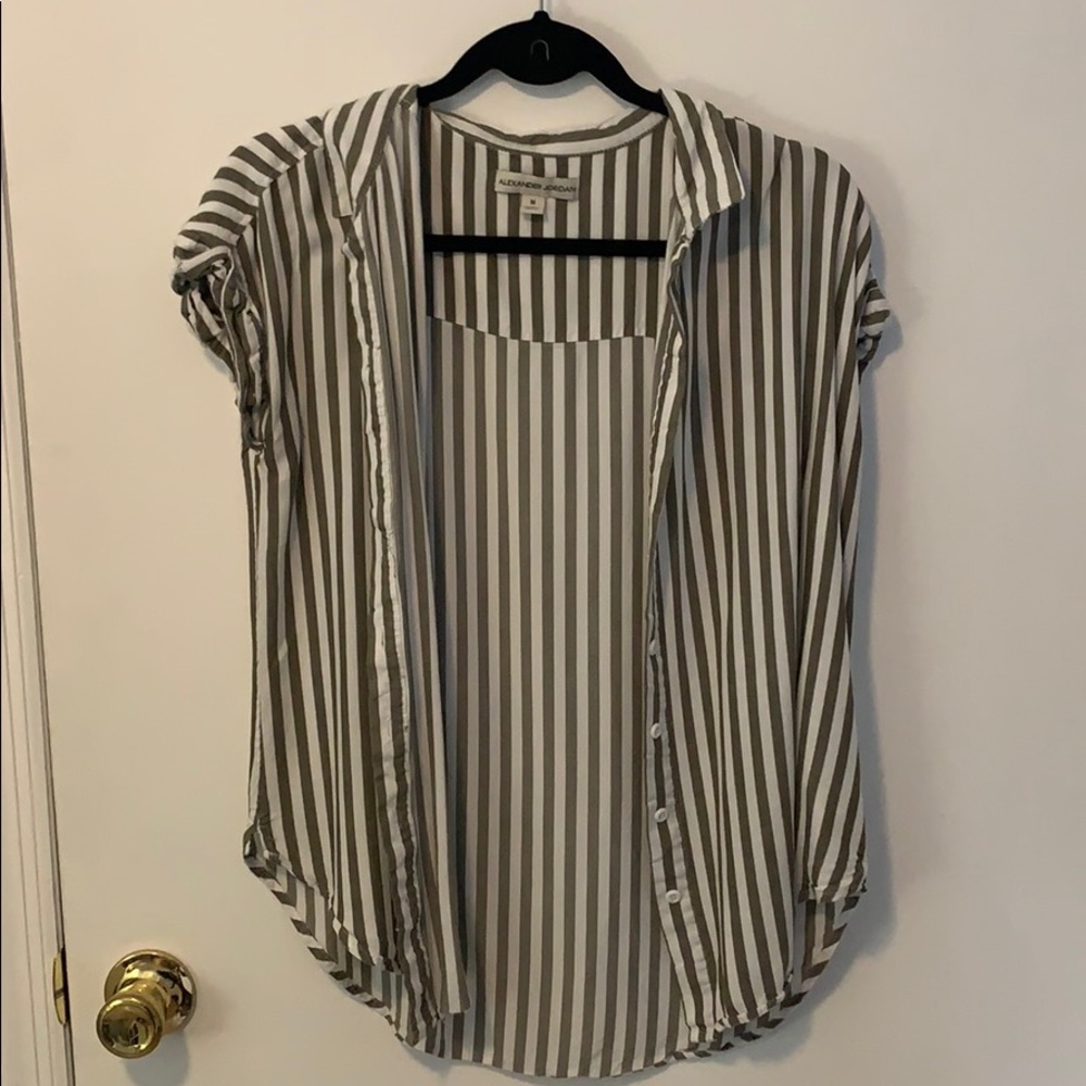 Green & white striped button down